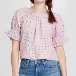 Universal Thread Light Purple Eyelet Puff-Sleeve Blouse Size M